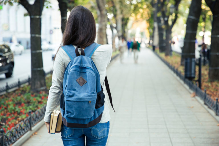 College student walking