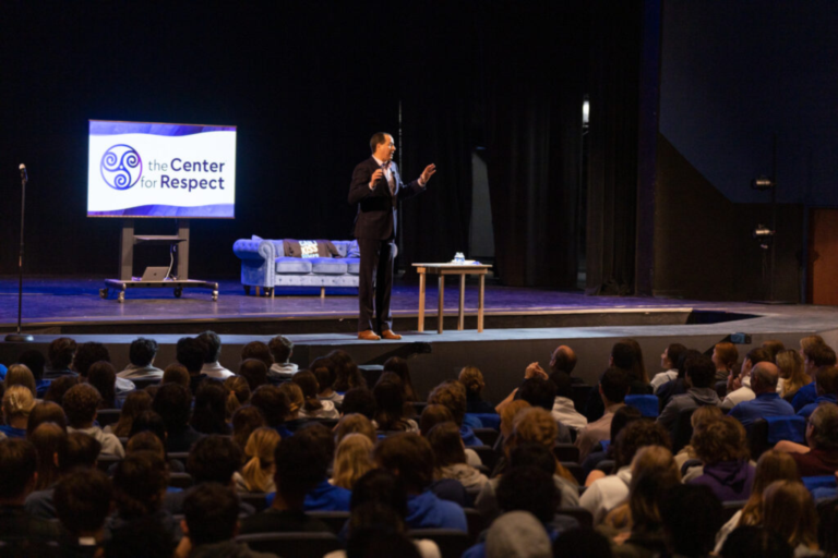 Mike Domitrz speaking to high school students about teen dating violence prevention and healthy relationships