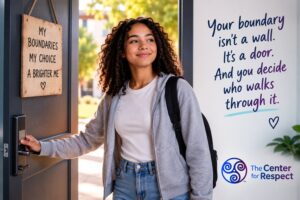 Young person confidently setting a healthy boundary, showing why saying no is an act of self-respect.